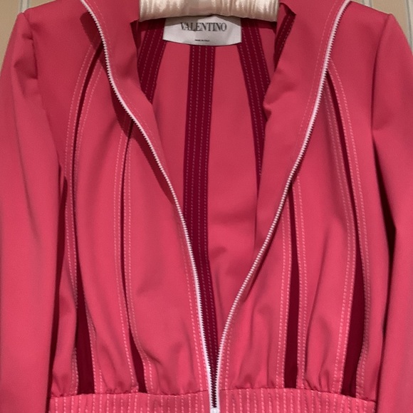 VALENTINO PANELED JACKET SALMON PINK RED ZIPPER FRONT HIGH NECK ITALIAN FABRIC 6 - Picture 10 of 15